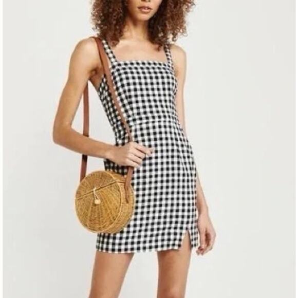 Abercrombie & Fitch Dresses & Skirts - Abercrombie & Fitch Gingham Check Mini Dress XS Black White Square Neck